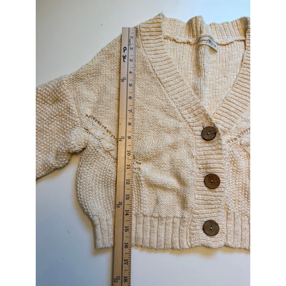 Natural Life Cream Cotton V-Neck Cropped Cardigan Sweater Size M Boho Casual - Picture 9 of 11
